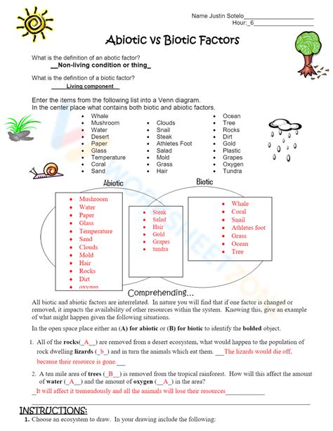 Free Printable Abiotic vs Biotic Factors Worksheets