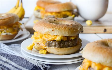 Sausage, Egg & Cheese Breakfast Bagel Sandwiches | Eat Wheat