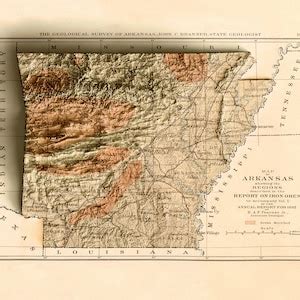 Arkansas Map Arkansas Relief Map Old Map of Arkansas Vintage Map of ...