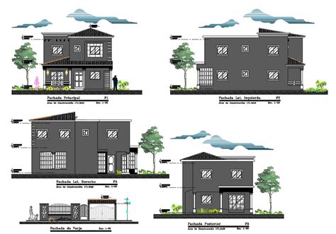 2 Storey House Building Elevation Design AutoCAD File - Cadbull