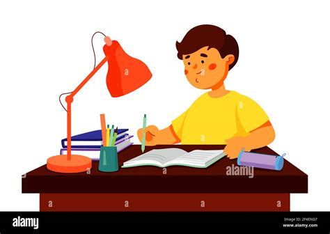 Boy doing homework - colorful flat design style illustration with ...