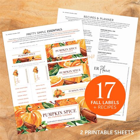 Pumpkin Spice Collection // Printable LABELS RECIPES: Thieves | Etsy