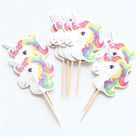 12 x Unicorn Cake Picks Cupcake Toppers Flags Happy Birthday | eBay