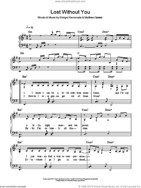 Lost Without You, (easy) sheet music for piano solo (PDF)