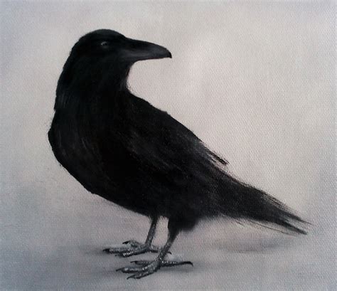 Black crow oil painting black white miniature canvas wall | Etsy