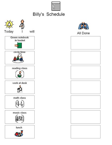 Visual Schedule Autism Template