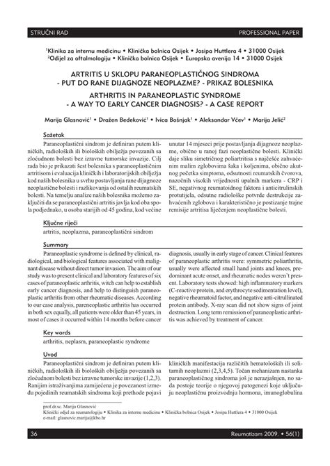 (PDF) [Arthritis in paraneoplastic syndrome--a way to early cancer diagnosis? A case report]