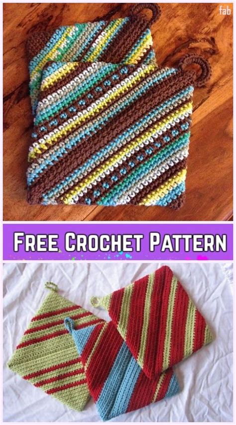 Crochet Double-thick Diagonal Potholder Free Crochet Pattern-Video | Crochet pot holders free ...