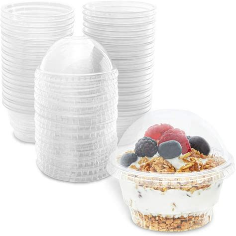 50 Pack 5 oz Clear Plastic Cups with Dome Lids for Ice Cream, Dessert ...