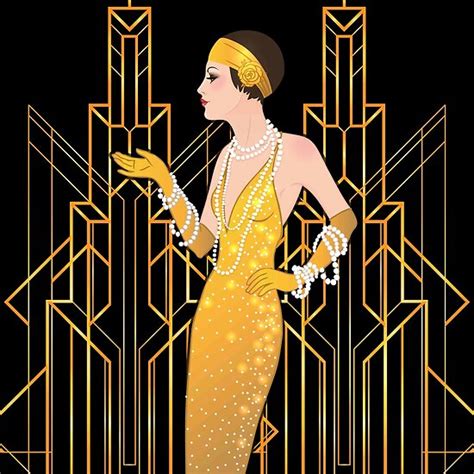 Poster « Dame Art déco, motif art déco, époque 1920, fille de clapet, The Great Gatsby, noir, or ...