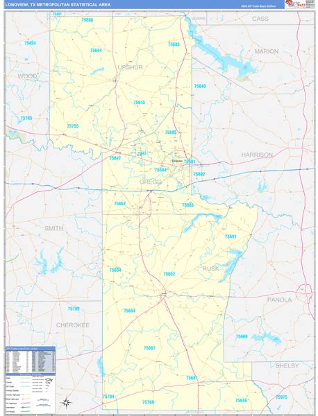 Longview Metro Area, TX Wall Map Basic Style