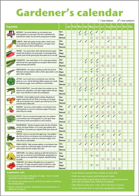 the garden's calendar is shown in green and white, with an image of ...