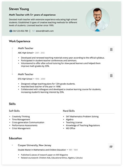 Math Teacher Resume Examples (with/without experience) | CakeResume