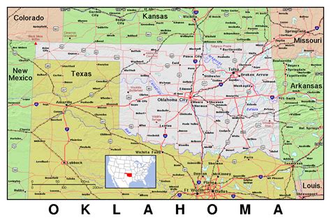 Detailed map of Oklahoma state with relief | Oklahoma state | USA | Maps of the USA | Maps ...