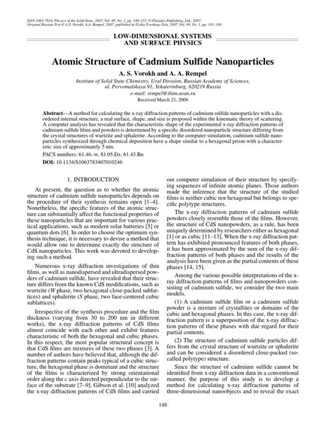 (PDF) Atomic structure of cadmium sulfide nanoparticles