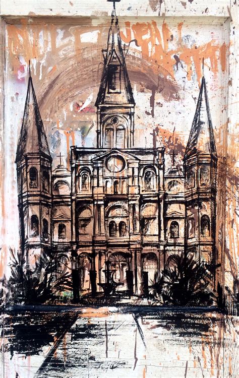 Saint Louis Cathedral in New Orleans. Original layered painting made by ...