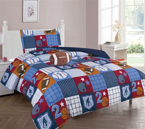 6-PC TWIN PATCHWORK SPORT Complete Bed In A Bag Comforter Bedding Set With Furry Friend and ...