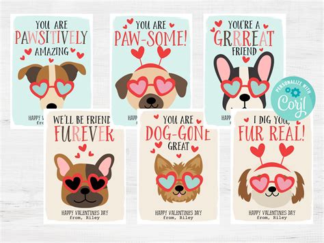 Printable Dog Valentine's Day Cards Kids School Classroom - Etsy