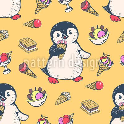 Ice-Cream-Sandwich Penguin Seamless Vector Pattern Design