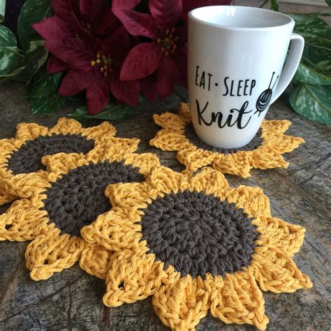 Sunflower Coaster Set of 4, Coasters, Yellow & Cream Sunflowers, Coffee ...