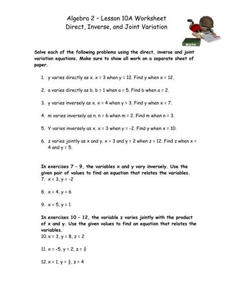 Direct Variation Worksheet Answers