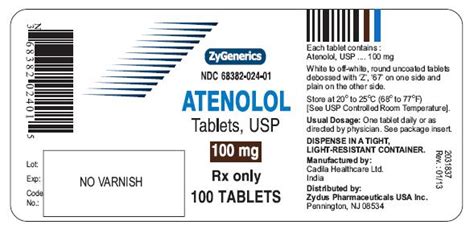 Atenolol Tablets - FDA prescribing information, side effects and uses