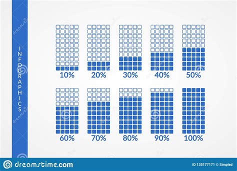 10 20 30 40 50 60 70 80 90 100 Percent Square Charts. Isolated Blue Symbols. Percentage Vector ...