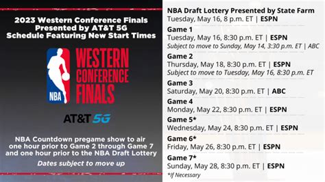 2023 Western Conference Finals Presented by AT&T 5G Schedule Featuring ...