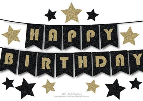 Printable Gatsby Birthday Banner, Roaring 20s Black and Gold Glitter Birthday Banner, Glitter ...