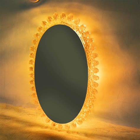 Large Hillebrand space age oval mirror with light | #267782