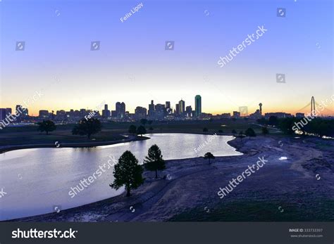 Downtown Dallas Skyline At Sunrise In Texas, Usa From The Trinity River ...