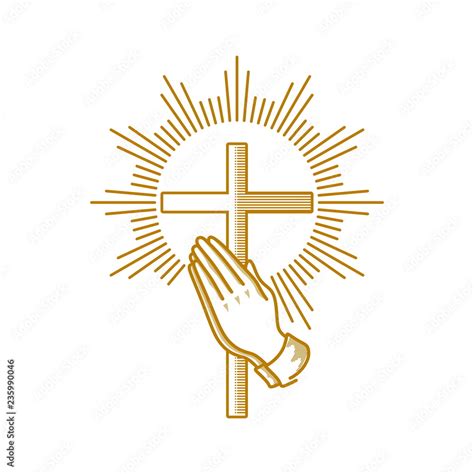 Church logo. Christian symbols. Praying hands and cross of Jesus Christ. Stock Vector | Adobe Stock