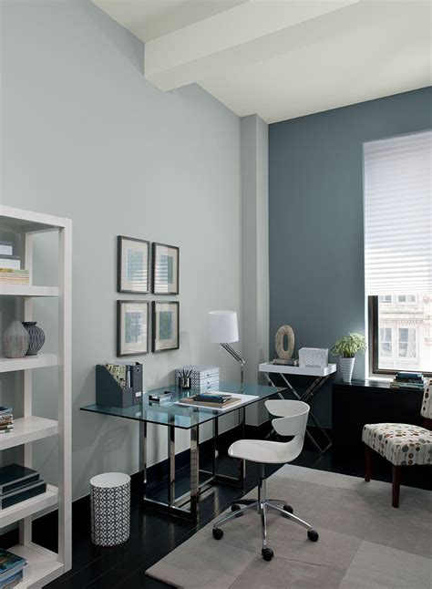Colour a Room | Benjamin Moore | Gray home offices, Blue home offices, Home office design