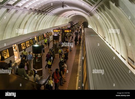 DC Metro subway trains at the platform of the Bethesda, MD station ...