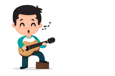 Niño de dibujos animados tocando música y cantando. | Vector Premium