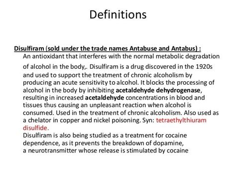 Drugs and substances with disulfiram like reactions