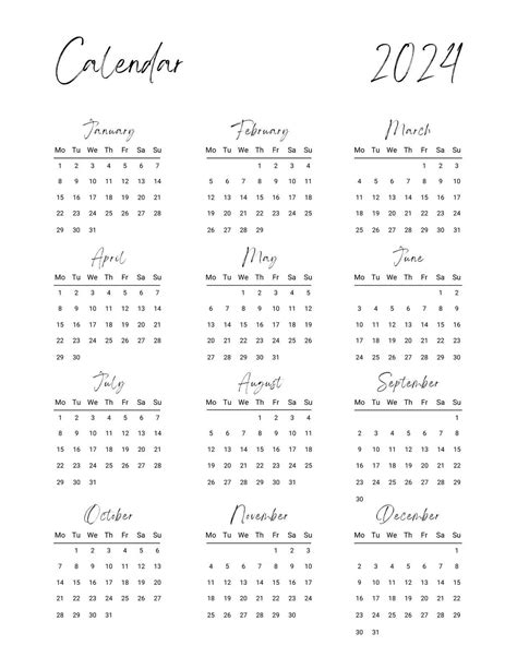 Black And White Minimalist 2024 Calendar - Templates by Canva | Kalender