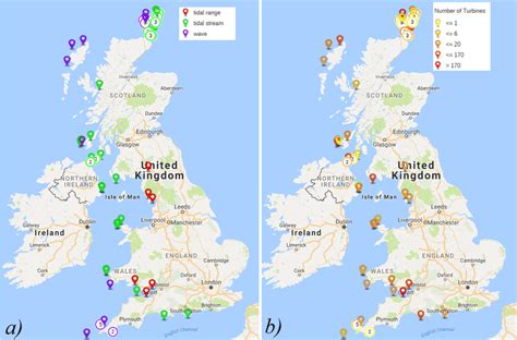 2: Locations of a) potential tidal range, tidal stream and wave energy... | Download Scientific ...