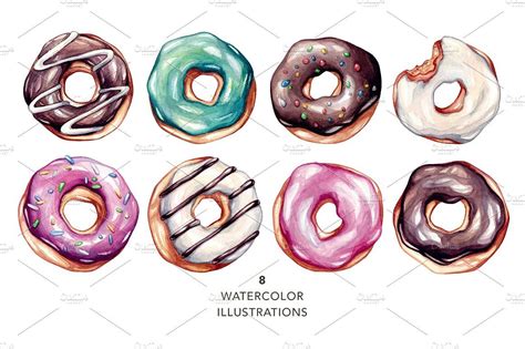 Donuts. Watercolor illustrations. | Watercolor illustration, Doodle drawings, Illustration