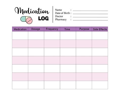 the medication log is shown in pink and white