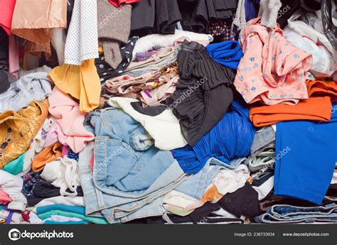 Pile Messy Clothes Closet Untidy Cluttered Woman Stock Photo by ...