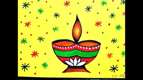 Simple Diya || How to draw Diwali Lamp/Handmade Diwali Greeting Card Kids and beginners drawing ...