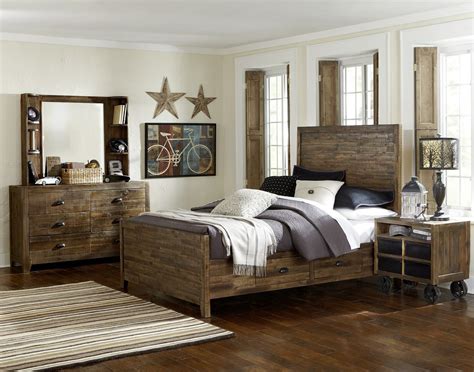 Magnussen Furniture Braxton Panel Bedroom Set with Storage Rails in Distressed Natural