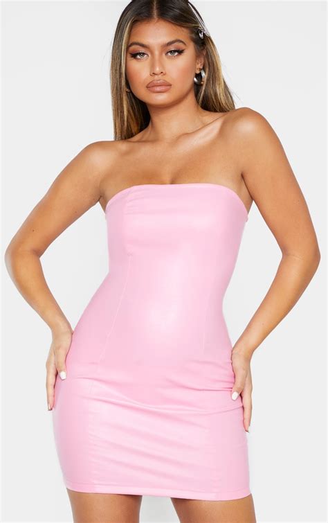 Baby Pink Pu Bandeau Bodycon Dress | Dresses | PrettyLittleThing USA