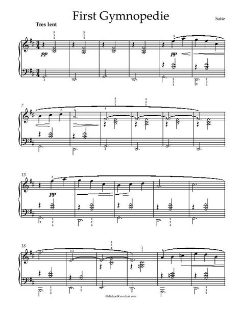 Free Piano Sheet Music – First Gymnopedie – Satie – Michael Kravchuk