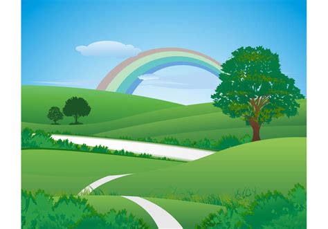 Fresh green landscape with rainbow - Download Free Vector Art, Stock Graphics & Images
