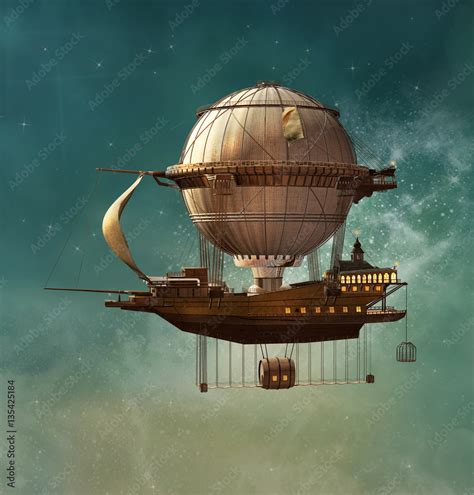 Steampunk fantasy airship Stock-Illustration | Adobe Stock