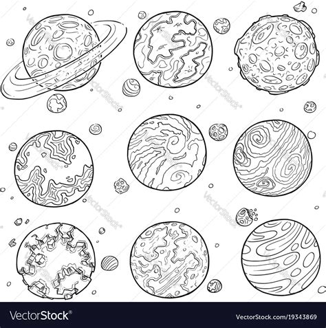 Set of cartoon drawings of alien planets Vector Image