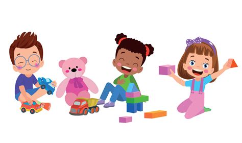 A group of children playing with toys and a teddy bear 23405504 Vector ...