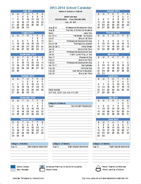 This template is useful for creating official school calendars. Teacher ...